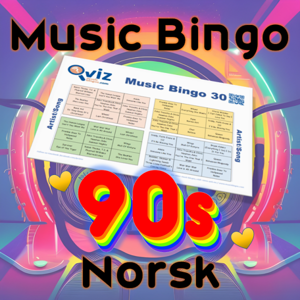 90s Norsk Musikk Bingo 30 inneholder 30 norske sanger fra nittiårene, og vil forhåpentligvis gi en nostalgisk opplevelse for deg og dine venner.
