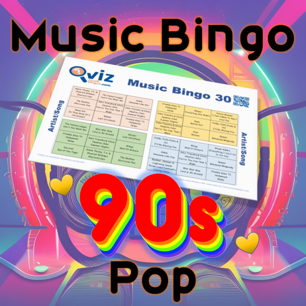90s Pop Musikk Bingo 30 inneholder 30 pop sanger fra nittiårene, og vil forhåpentligvis gi en nostalgisk opplevelse for deg og dine venner.