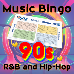 90s R&B and Hip-Hop Musikk Bingo 30 inneholder 30 sanger innen denne sjangeren fra nittiårene, og vil gi en nostalgisk opplevelse for deg og dine venner.