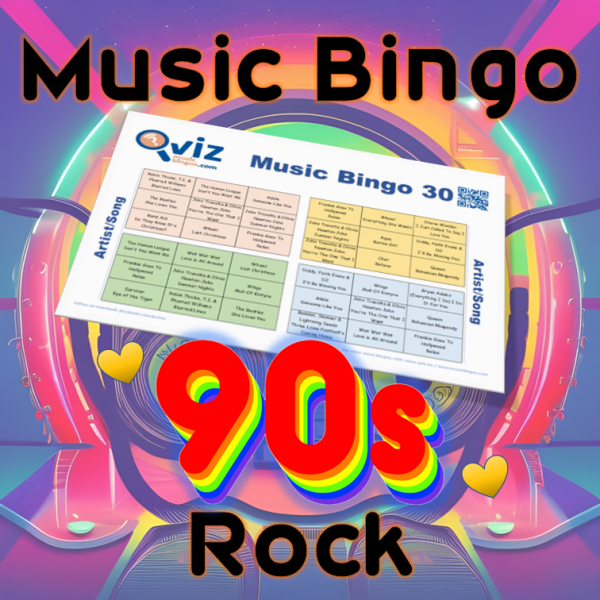 90s Rock Musikk Bingo 30 inneholder 30 rocke sanger fra nittiårene, og vil forhåpentligvis gi en nostalgisk opplevelse for deg og dine venner.