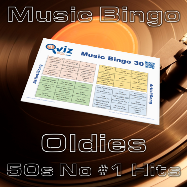 Oldies No #1 Hits Musikk Bingo 30 inneholder 30 sanger fra 50 årene som alle har toppet hit listene, og vil bringe frem gode følelser og minner.