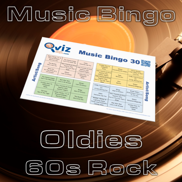 Oldies 60s Rock Musikk Bingo 30 inneholder 30 rocke klassikere fra 60 årene som vil løfte stemningen og gi et tilbakeblikk på tiårets rocke sanger.