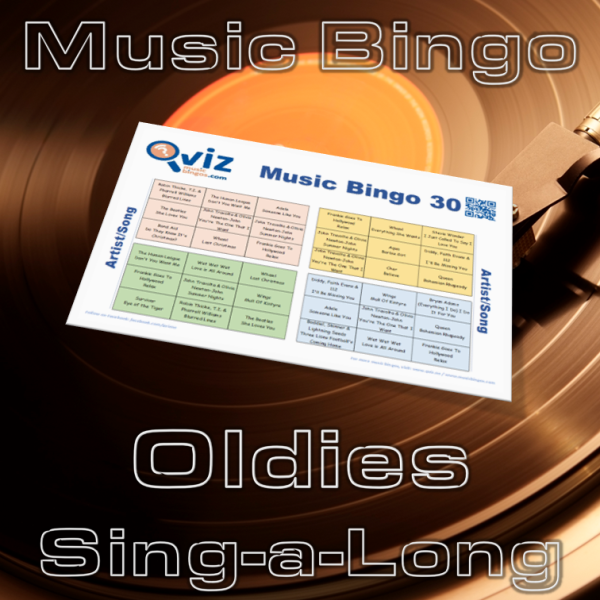 Oldies Sing-a-Long Musikk Bingo 30 inneholder 30 klassiske låter fra 50, 60 og 70 årene med høy allsang faktor og som vil gi et minneverdig spill.
