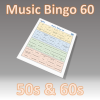 Musikk bingo med 60 kjente sanger fra 1950 og 1960 tallet. Tilgang til PDF fil med 100 bingobrett og link til Spotify spilleliste.