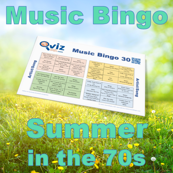 Med Summer in the 70s Musikk Bingo 30 får du en musikk bingo som inneholder 30 sanger fra 1970 tallet som lokker frem sommerfølelsen.