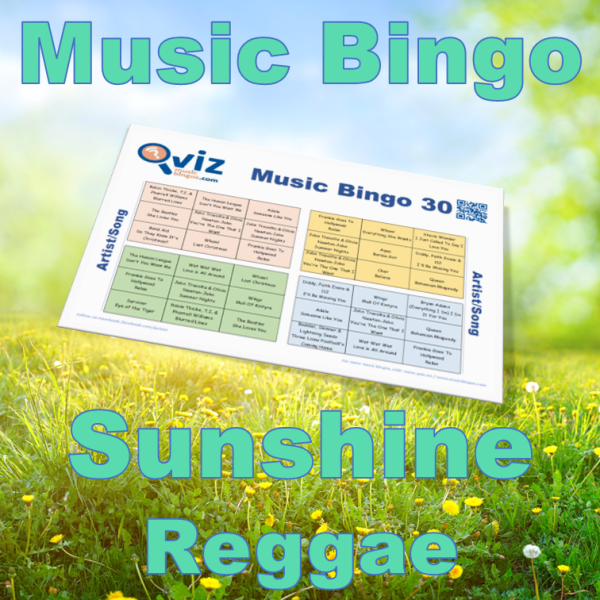 Med Sunshine Reggae Musikk Bingo 30 får du en musikk bingo som inneholder 30 reggae sanger som nesten garantert vil få deg i sommerstemning.