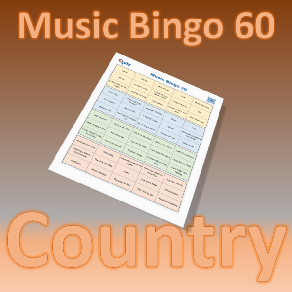Musikk bingo med 60 country sanger. Test dine venner i sjangeren og nyt god musikk. PDF fil med 100 bingobrett og link til Spotify spilleliste.