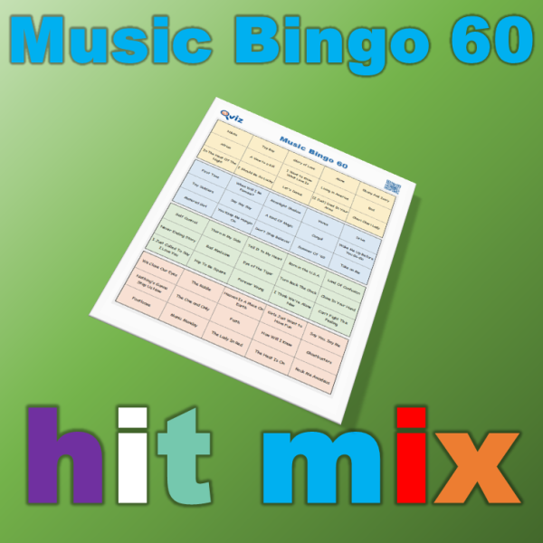 Musikk bingo med en god miks av nyere sanger som alle har vært store hits. PDF fil med 100 bingobrett og link til Spotify spilleliste.