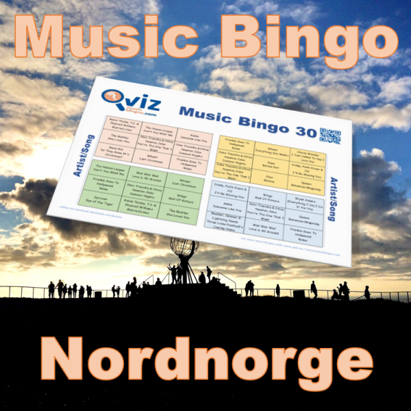 Musikk bingo med artister fra Nord Norge. Gjør deg kjent med artistene fra landsdelen! PDF fil med 100 bingobrett og link til Spotify spilleliste.