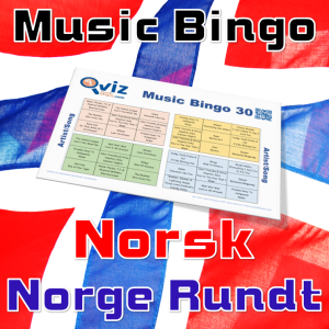 Norsk Norge Rundt musikk bingo 30 inneholder 30 sanger fra norske artister fra hele landet. Her blir det en god miks av kjent og kjær musikk.
