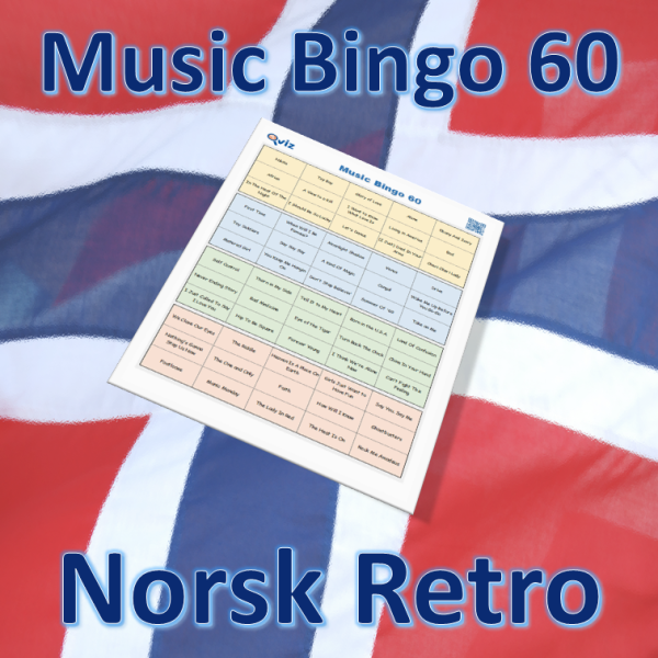 Musikk bingo med 60 norske sanger fra tidligere tiår. Garantert høy gjenkjennelsesfaktor. PDF fil med 100 bingobrett og link til Spotify spilleliste.