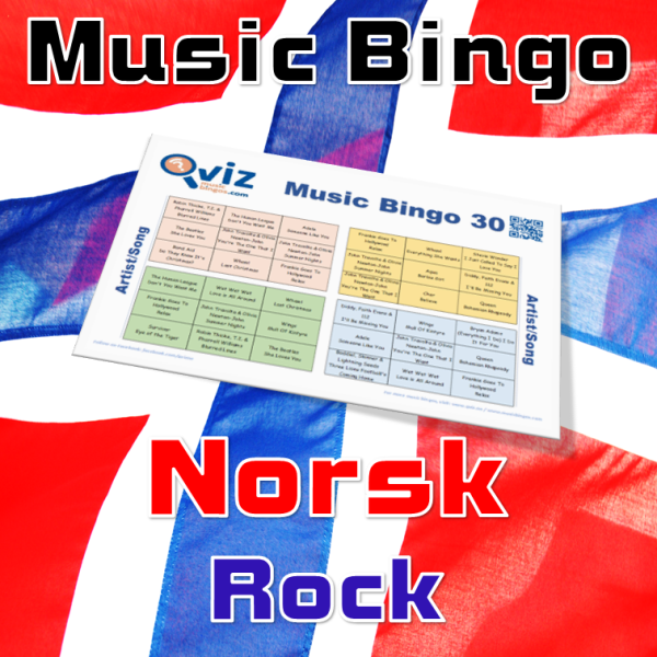 Norsk Rock musikk bingo 30 inneholder 30 rocke sanger fra norske artister. Her får du en en miks av både gamle og nye sanger.