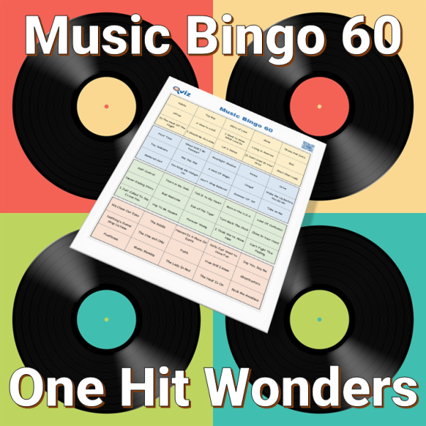 Musikk bingo med 60 sanger som regnes som en gangs hit. Garantert høy gjenkjennelses faktor. PDF fil med 100 bingobrett og link til Spotify spilleliste.