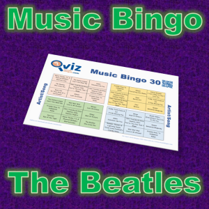 Musikk bingo med 30 sanger av The Beatles. Bli bedre kjent med artisten. PDF fil med 100 bingobrett og link til Spotify spilleliste.