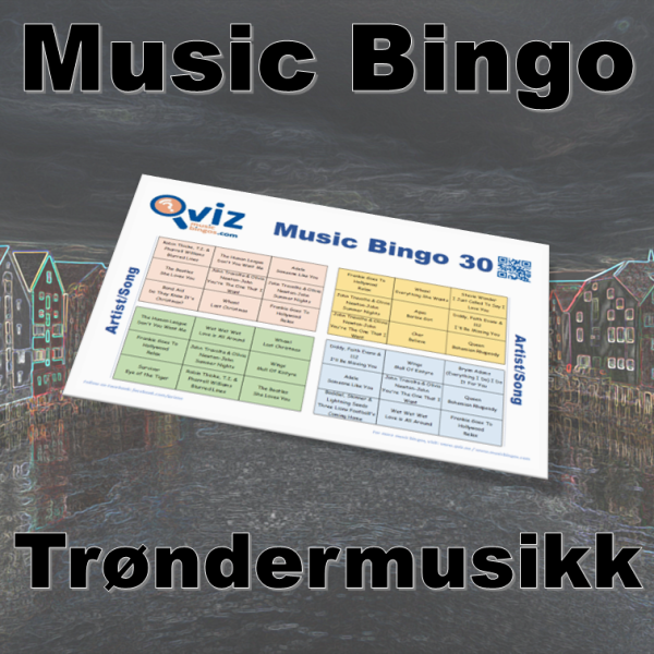 Musikk bingo med artister fra Trøndelag. Gjør deg kjent med artistene fra landsdelen! PDF fil med 100 bingobrett og link til Spotify spilleliste.
