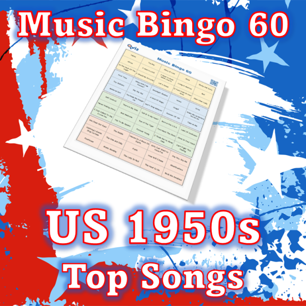 Musikk bingo med 60 sanger fra 1950 tallet som har ligget øverst på Billboard listen i USA. PDF fil med 100 bingobrett og link til Spotify spilleliste.