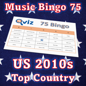 Musikk bingo med 75 country sanger fra 2010 tallet som har vært høyt på Billboard listen i USA. PDF fil med 100 bingobrett og link til Spotify spilleliste.