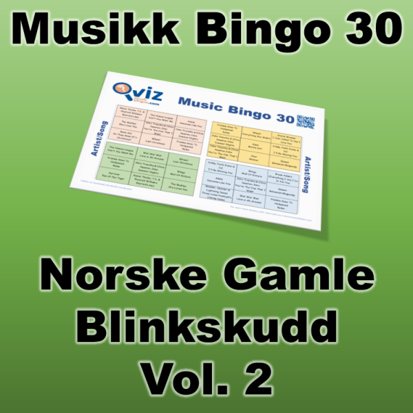 En musikk bingo med 30 nostalgiske norske sanger fra gamle dager. En musikkbingo perfekt for mimring og tilbakeblikk på de første tiårene med populærmusikk.