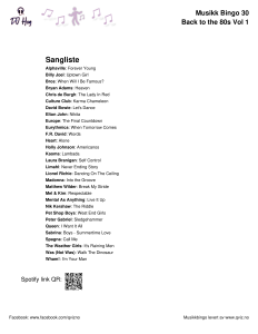 eksempel musikk bingo 30 sangliste