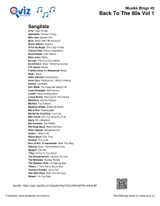 eksempel sangliste musikk bingo 45