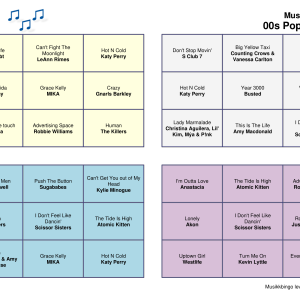 00s Pop Anthems Musikk Bingo 30 bingobrett