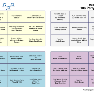 10s Party Anthems Musikk Bingo 30 bingobrett