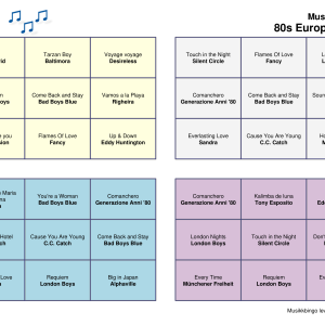 80s Europop & Italo Musikk Bingo 30 bingobrett