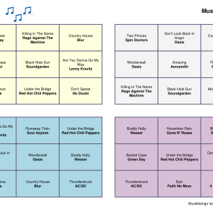 90s Rock Musikk Bingo 30 bingobrett