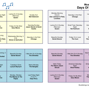 Days of the week musikk bingo 30 bingobrett
