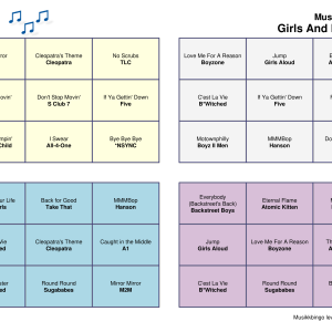 Girls And Boybands Musikk Bingo 30 bingobrett