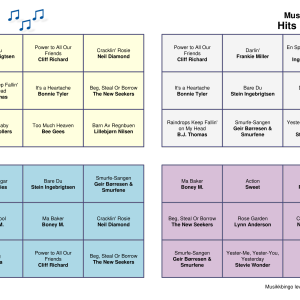 Hits 1970-1979 Musikk Bingo 30 bingobrett