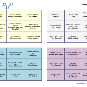 Hits 1970 Musikk Bingo 30 bingobrett