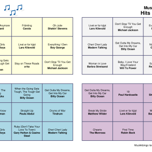 Hits 1980-1989 Musikk Bingo 30 bingobrett