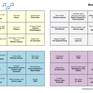 Hits 1980 Musikk Bingo 30 bingobrett