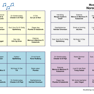 Norsk Sommer Musikk Bingo 30 bingobrett