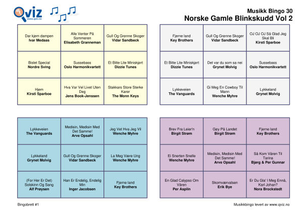 Norske Gamle Blinkskudd Vol 2 Bingo 30 bingobrett