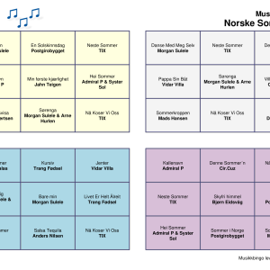 Norske Sommerlåter Musikk Bingo 30 bingobrett