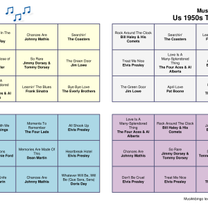 US 1950s Top Songs Musikk Bingo 30 bingobrett