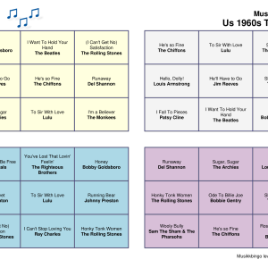 US 1960s Top Songs Musikk Bingo 30 bingobrett