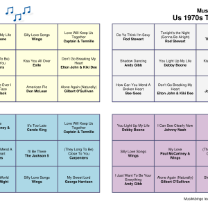 US 1970s Top Songs Musikk Bingo 30 bingobrett