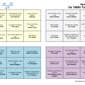 US 1980s Top Country Musikk Bingo 30 bingobrett