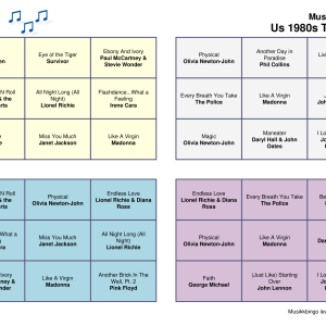 US 1980s Top Songs Musikk Bingo 30 bingobrett