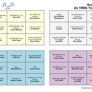 US 1990s Top Country Musikk Bingo 30 bingobrett