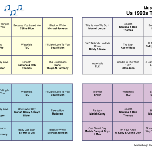 US 1990s Top Songs Musikk Bingo 30 bingobrett