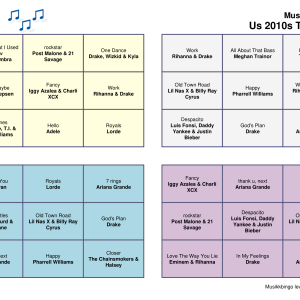 US 2010s Top Songs Musikk Bingo 30 bingobrett