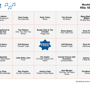Hits 1954-1959 Musikk Bingo 75 bingobrett