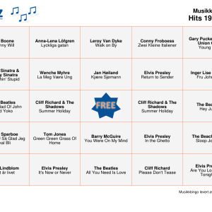 Hits 1960-1969 Musikk Bingo 75 bingobrett