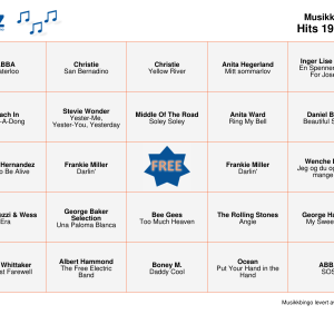 Hits 1970-1979 Musikk Bingo 75 bingobrett