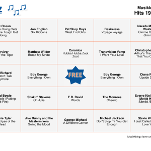 Hits 1980-1989 Musikk Bingo 75 bingobrett