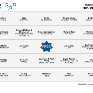 Hits 1990-1999 Musikk Bingo 75 bingobrett